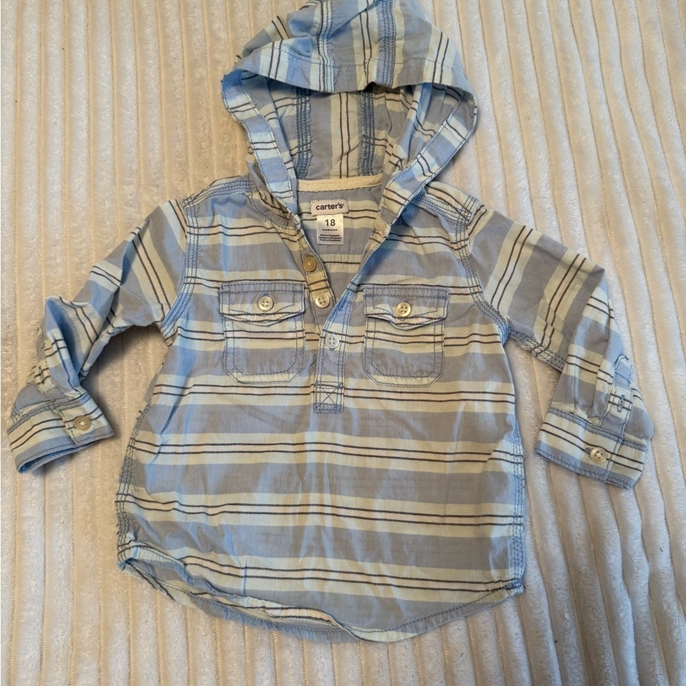 Carter's Light Blue Striped Hoodie Shirt